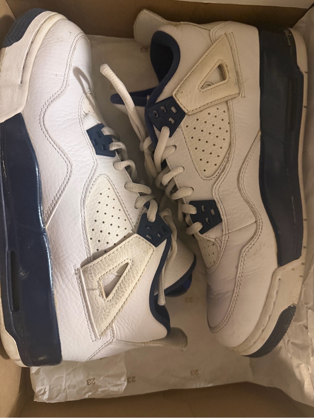 Jordan White and Navy Leather Basketball Sneakers